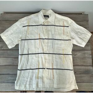 100% Linen Smash Cream Button Up Short Casual Sleeve Men’s Shirt‎
